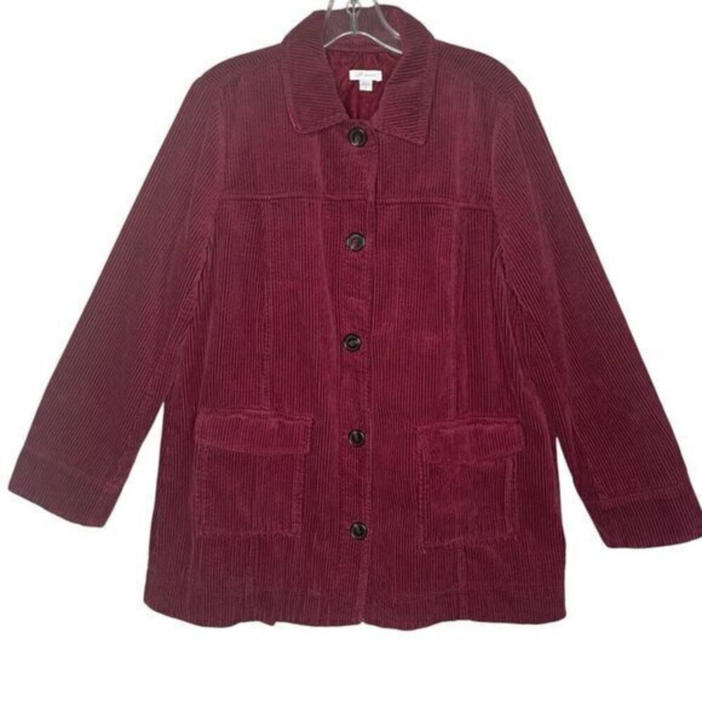 J Jill Burgundy Corduroy Chore Barn Jacket Womens M Shacket Lagenlook Minimalist